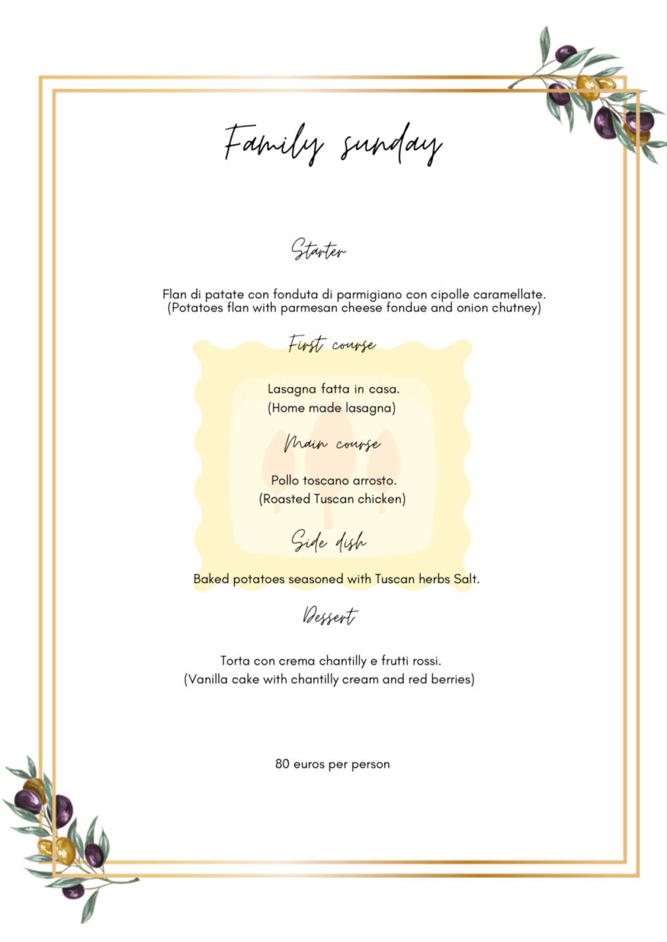 Family Sunday Menu