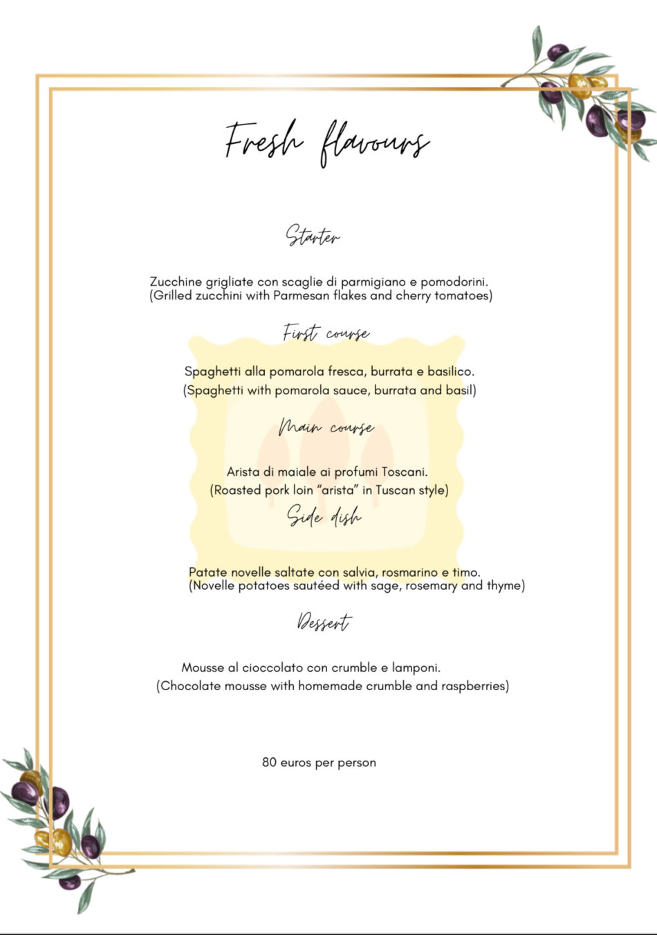Fresh Flavours Menu