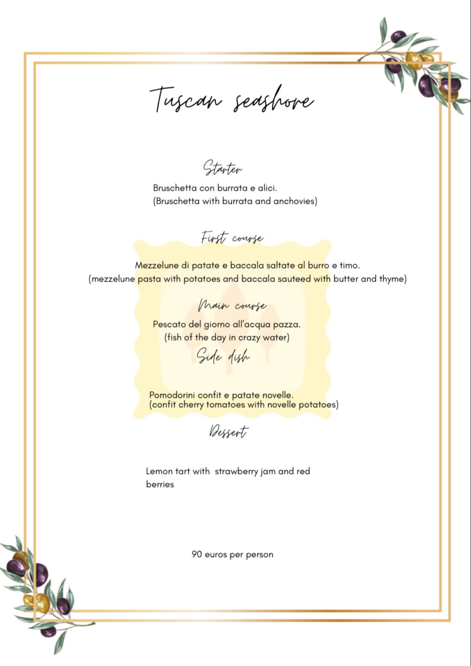 Tuscan Seashore Menu