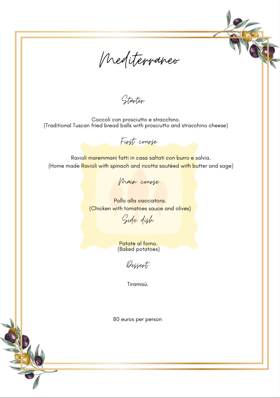 Mediterraneo Menu